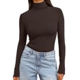 thumbnail image 3 of Nestiefly Womens Turtleneck Tops Long Sleeve Lightweight Stretchy Fit Shirts Winter Thermal Base Layer Undershirt Coffee 2XL, 3 of 8
