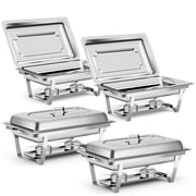 Bluebow 4 Pack Chafing Dishes for Buffet Set, Stainless Steel Catering Chafer, Serving Food Warmer with Lids, Food & Water Pans & Fuel Holders