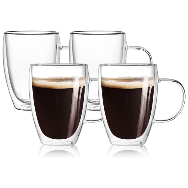 Taza para Cafe Doble pared Vidrio, Tazas para Cafe Espresso con Asa, Vasos pared Vidrio Transparentes para Capuchino, Café Expreso, Té, Ideales para Regalo