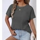 thumbnail image 5 of Mujeres de Verano Tops Nuevo Color Sólido Cuello en V Manga Corta con una Hendidura en el Doblado, Poliéster, 5 of 5