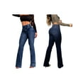 thumbnail image 3 of Bootcut Wide Leg Butt Lifting Tummy Control Jeans for Women Stretch Curvy Flare Denim Pants Dark Blue M, 3 of 7