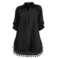 thumbnail image 4 of Fesfesfes Women's Tassel Hem Beach Cover Up Button Down Shirt Dress Oversized 3/4 Sleeve Swimsuit Cover Up Vacation Resort Wear Summer Bikini Beach Dress, 4 of 7
