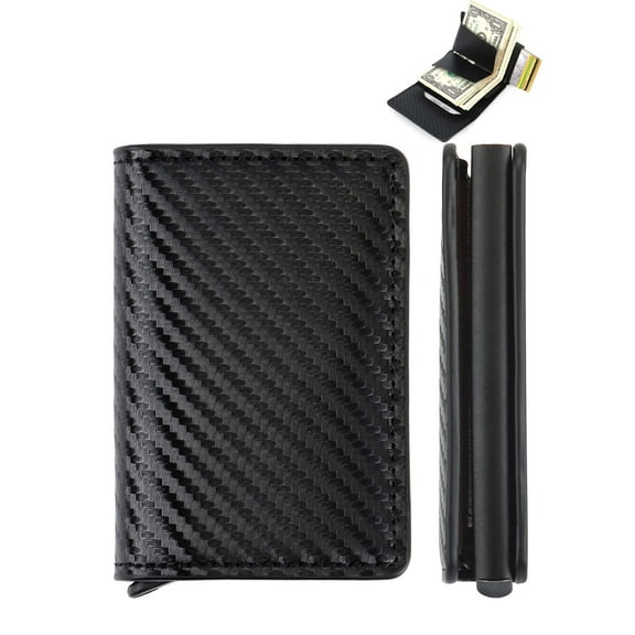 Gustave Men's RFID Blocking Wallet PU Leather Slim Bifold Wallet Carbon Fiber Credit Card Holder Minimalist Purse for Men Women Gift "Black"