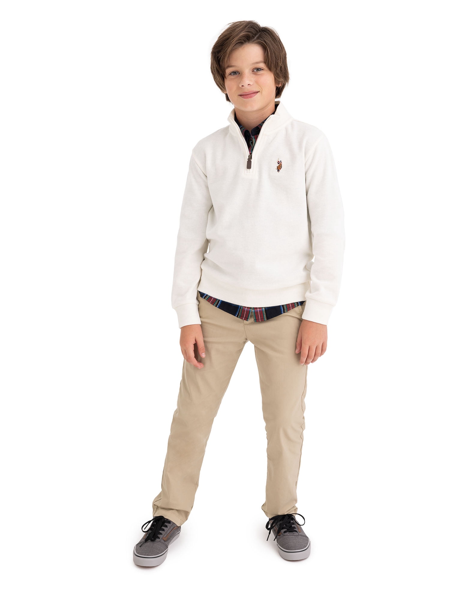 U.S. Polo Assn. Boys Flatback Rib Quarter Zip, Sizes 4-18