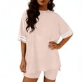 thumbnail image 3 of LEWKW Womens Oversized T-Shirt & Biker Shorts Sets Striped Sleeve Activewear Casual Summer Loungewear Varsity Style Athletic 2 Piece Matching Outfits, 3 of 5