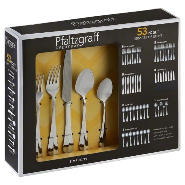 Pfaltzgraff Everyday Simplicity 18/0 Stainless Steel Flatware, 53Piece Set, Service for 8