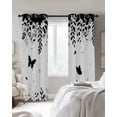 thumbnail image 2 of Black Spring Botanical Black Out Curtains 63 Inch Long, Room Darkening Draperies Curtains Panels, Weeping Eucalyptus Butterfly Thermal Insulated Curtain for Bedroom Living Room 52"x63" 2 Panels, 2 of 8