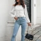 thumbnail image 4 of Blusa con cordones,Mujeres fuera del hombro Tops largos con hombros descubiertos Camisa de color puro Tecnología innovadora, 4 of 6