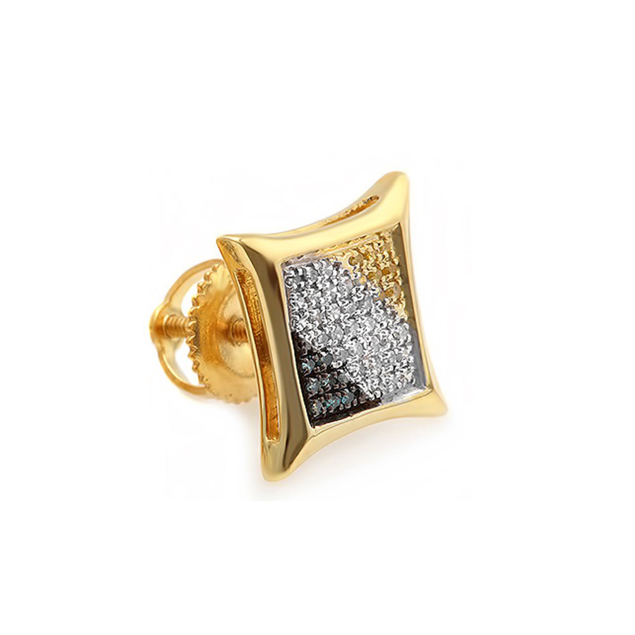 Dazzlingrock Collection 0.10 Ctw Natural Round Blue, White, Yellow Diamond Micro Pave Kite Hip Hop Stud (1Pc Only) in 10K Solid Yellow Gold, Screw Back,Unisex Design Ladies,Mens Real Diamond Earrings