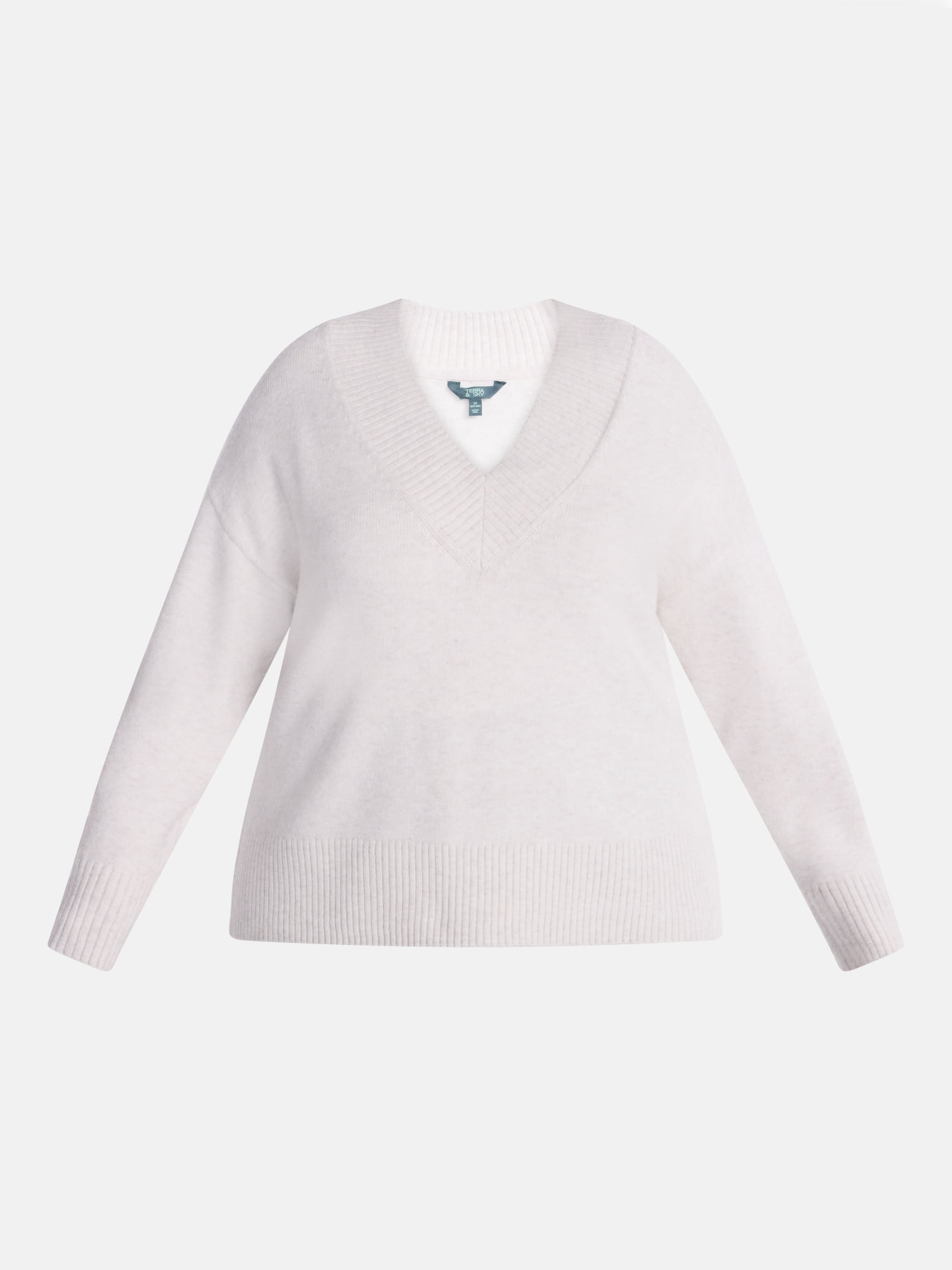 Terra & Sky Women's Plus Deep V-Neck Sweater with Long Sleeves, Midweight, Sizes 0X-5X