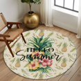 thumbnail image 2 of Round Area Rugs Collection 5 Ft, Pink Yellow Floral Non-Slip Residential Carpet, Green Summer Botanical Rustic Indoor Crawling Mats Runner Rugs for Living Room/Dining Room/Bedroom, 2 of 8