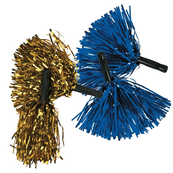 Fun Express 10" Metallic Blue & Gold Team Spirit Cheer Foil Pom-Poms - 24 Pieces