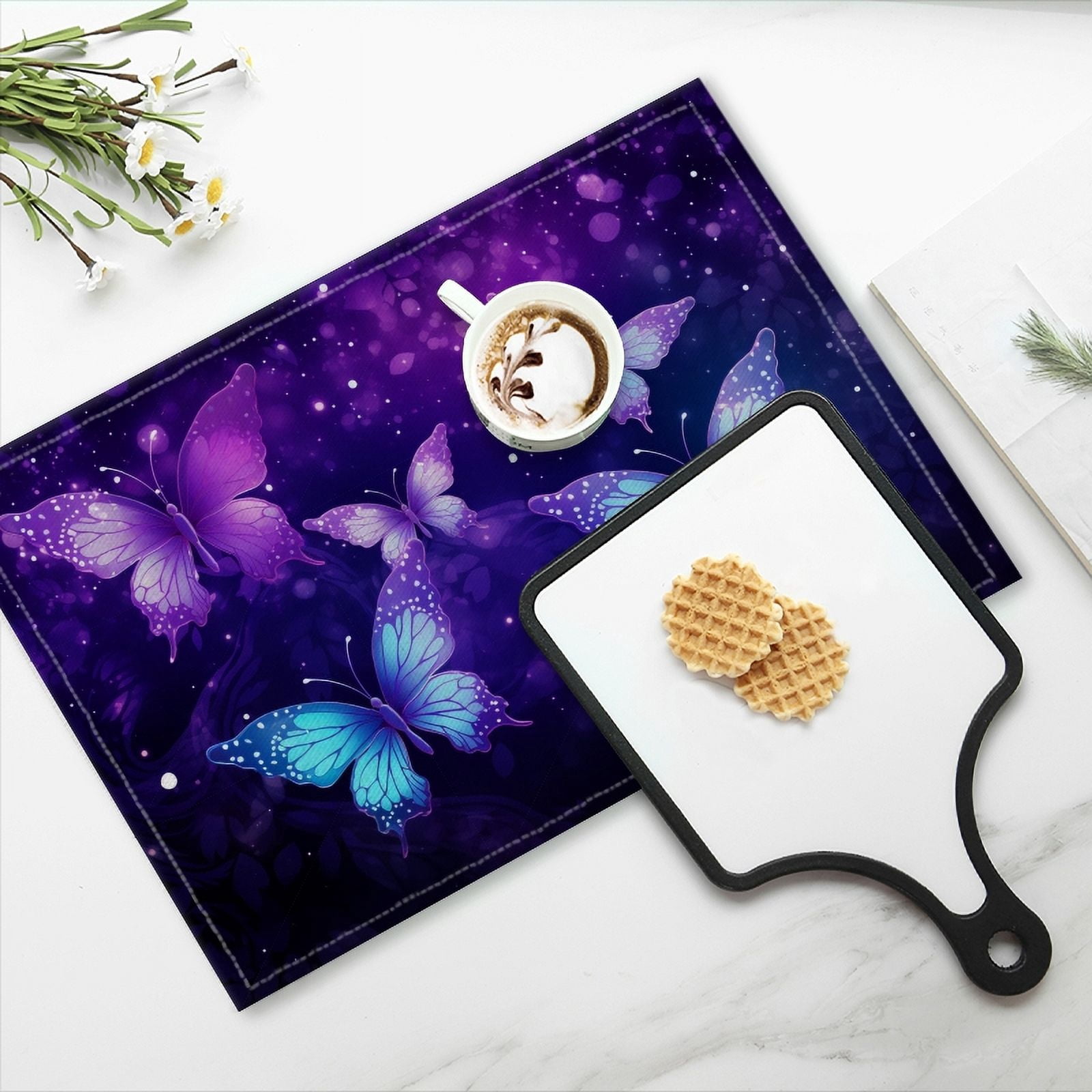 BaHomeck placemats Set of 4 Digital Art Illustration Of Purple And Blue Butterflies Cotton Linen rectangle Placemats for Kitchen Dining Table Indoor,Outdoor,18*12inch