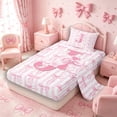 thumbnail image 2 of Meiyoeat Sweet Bow Letter J Twin Sheet Sets 3pcs for Girls Youth, Lovely Stripe Bedding, Light Pink White, 2 of 6