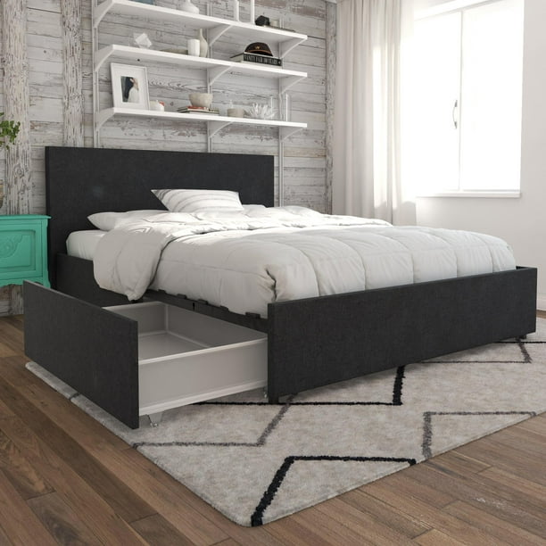 Novogratz Kelly Upholstered Bed With Storage Dark Grey Linen Full Com Novogratz Kelly Upholstered Bed With, Tufted Bed With Storage Full