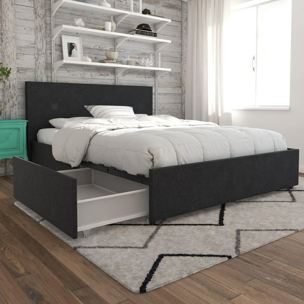 Novogratz Kelly Upholstered Bed With, Linen Upholstered Bed Frame Queen