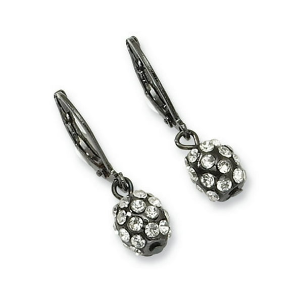 Black-plated Clear Glass Stones Fireball Leverback Earrings BF684