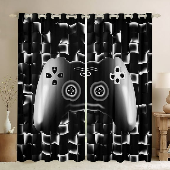 YST Gaming Curtains & Drapes For Boys Teens Bedroom Game Window Curtains For Kids Gamer Blackout Curtains Gamepad Room Decor Window Treatments 2 Panels 38"Wx45"L,Neon Black White Grey