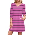 thumbnail image 3 of Efsteb 3/4 Sleeve Mini Dress for Women Fall Fashion Loose V Neck A-Line Casual Striped Dresses with Pockets (Hot Pink,S), 3 of 7