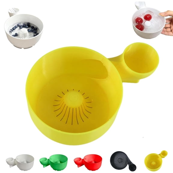 3D-Printed Hydro Bowl - Food-grade materials, Automatic Fruit Washer Spinner Bowl, Multipurpose Rinse Drain Basket, Portable Fruit Cleaning Drain Tool, for Home Kitchens, Picnics(Yellow)