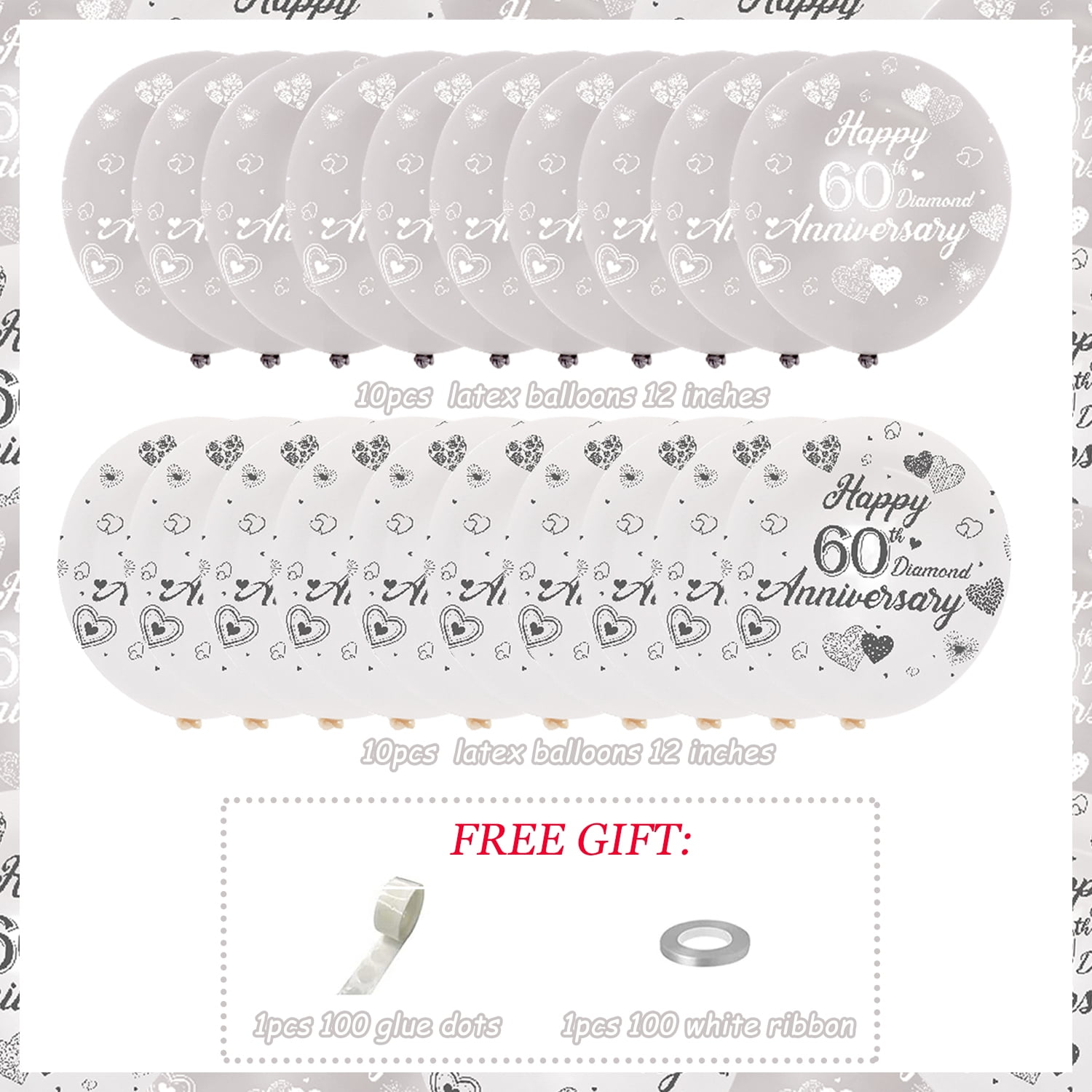 60th Anniversary Decorations, Happy 60th Diamond Anniversary Party, Silver And White Latex Balloons 20pcs For 60th Wedding Anniversary Party Decorations Supplies