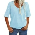 thumbnail image 3 of Fesfesfes Tees Women Fashion Casual Solid Color Short Sleeve Loose Tee Tops V-neck Tops Blouse Shirts Women 2XL(US:12), 3 of 7