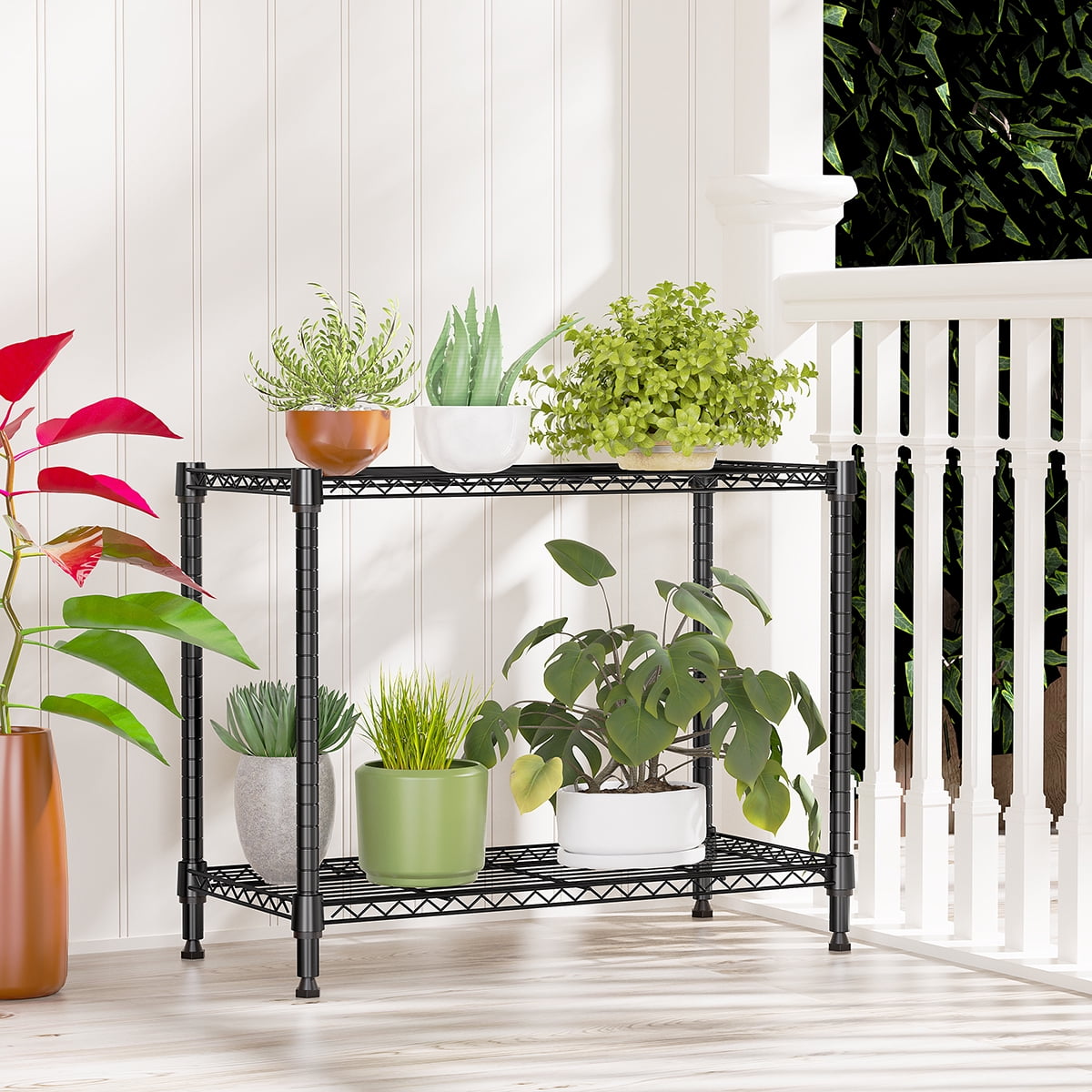 IZEUK 2-Tier Black Metal Shelving Unit, Adjustable Wire Rack Organizer, 220 lbs, 27.6"W x 11.8"D x 23.4"H