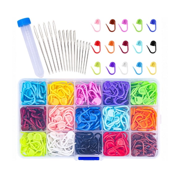 600/1500Pcs Stitching Markers with 20/75Pcs Large Eye Sewing Needle, Colorful Crochet Locking Markers Yarn Needle Set