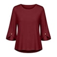 thumbnail image 3 of ClodeEU Women's Crew Neck 3/4 Sleeve Blouse,Solid Casual Loose Fit Basic Top Wine,Women's Plus L, 3 of 7