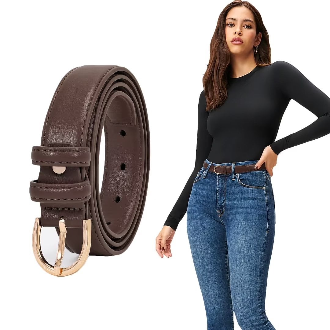 JASGOOD Women's Leather Belts for Jeans Pants Ladies Dress Dark Brown