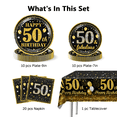 thumbnail image 3 of Morabloomy Black Gold 50th Birthday Party Supplies Paper Plates Napkins Tablecloth Set, 3 of 4