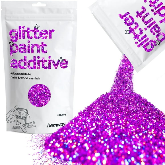 Hemway Glitter Paint Additive Crystals for Acrylic Emulsion Paint, Interior & Exterior Walls, Wood, Varnish, Matt, Gloss, Furniture 100g / 3.5oz - Chunky (1/40" 0.025" 0.6mm) - Purple Holographic