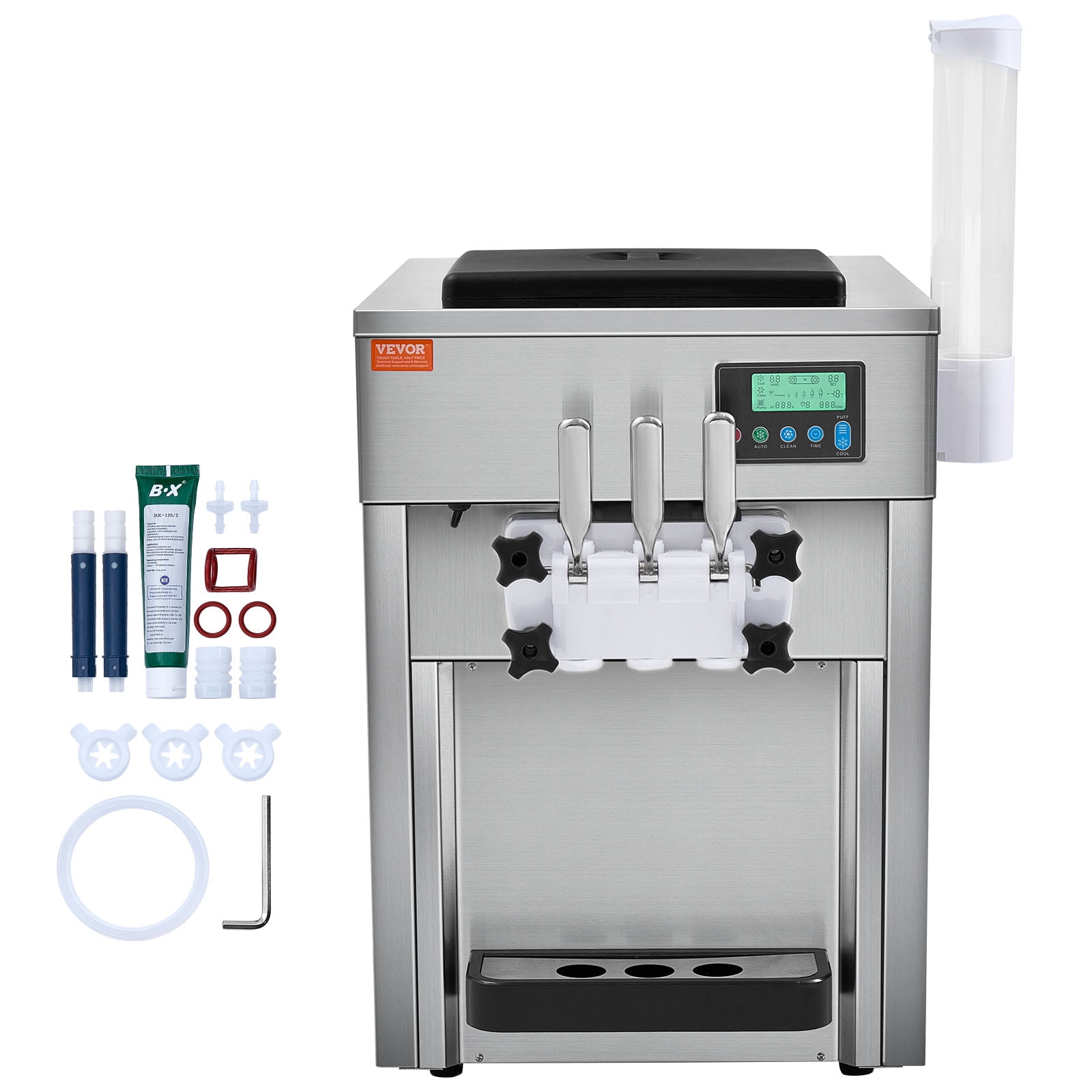 SKYSHALO Commercial Soft Serve Ice Cream Machine 20L H Yield 3 Flavor Countertop