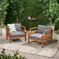 thumbnail image 2 of GDF Studio Bianca Outdoor Mid-Century Modern Acacia Wood Club Chair With Cushion, Set of 2, Teak and Dark Gray, 2 of 11
