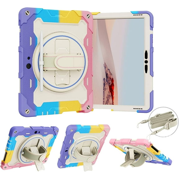 Case for Surface Go 3 Case 2021, Surface Go 2 Case 2020, Surface Go Case 2018, Heavy Duty Shockproof Case with Screen Protector, Rotating Handle Stand, Pencil Holder, Shoulder Strap