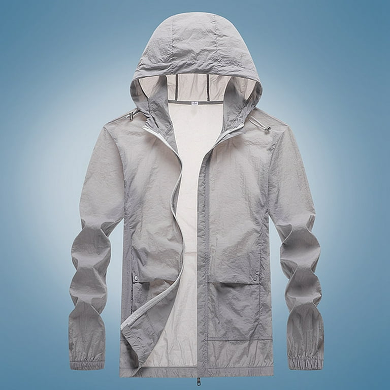 Pmuybhf Flannel Jacket for Men Big and Tall Summer Men Sun Protective Clothing Cardigan Ultra Thin Breathable Ice Silk Coat Fishing Rain Jacket Men