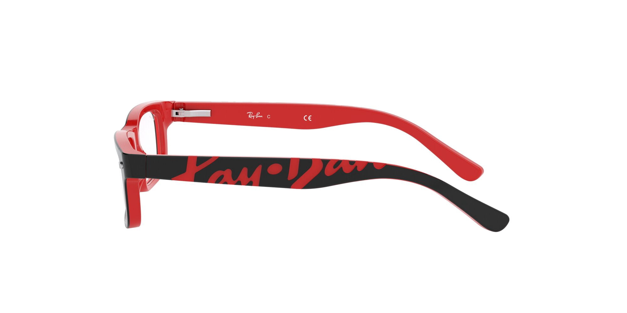 Ray-Ban Youth Size 48 0RY1535 Prescription Eyeglasses with Case, Black on Red/Demo Lens