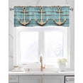 thumbnail image 2 of Nautical Anchor Kitchen Valances for Windows Farmhouse Linen Window Valance Curtain for Living Room Window Treatment Farmhouse Retro Turquoise Wooden Grain Valance Rod Pocket Topper, 42 x 12 Inch, 2 of 6