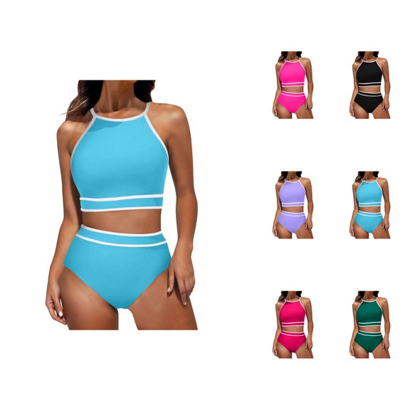 Womens Tankini Swimsuit Floral Print High Waist Bottom Adjustable Two Piece Swimwear Tummy Control Beach