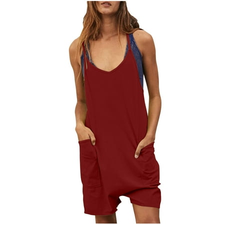 

Xihbxyly Jumpsuits for Women Clearance Casual Womens Summer Casual Sleeveless Rompers Loose Spaghetti Strap Shorts Jumpsuit Linen Scoop Neck Wide Leg Jumpsuit with Pockets Red M #4
