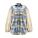 thumbnail image 4 of Chaqueta de cuadros en contraste Gibobby para mujer abrigo de oveja engrosada invierno con cuello de rejilla Azul L, 4 of 5