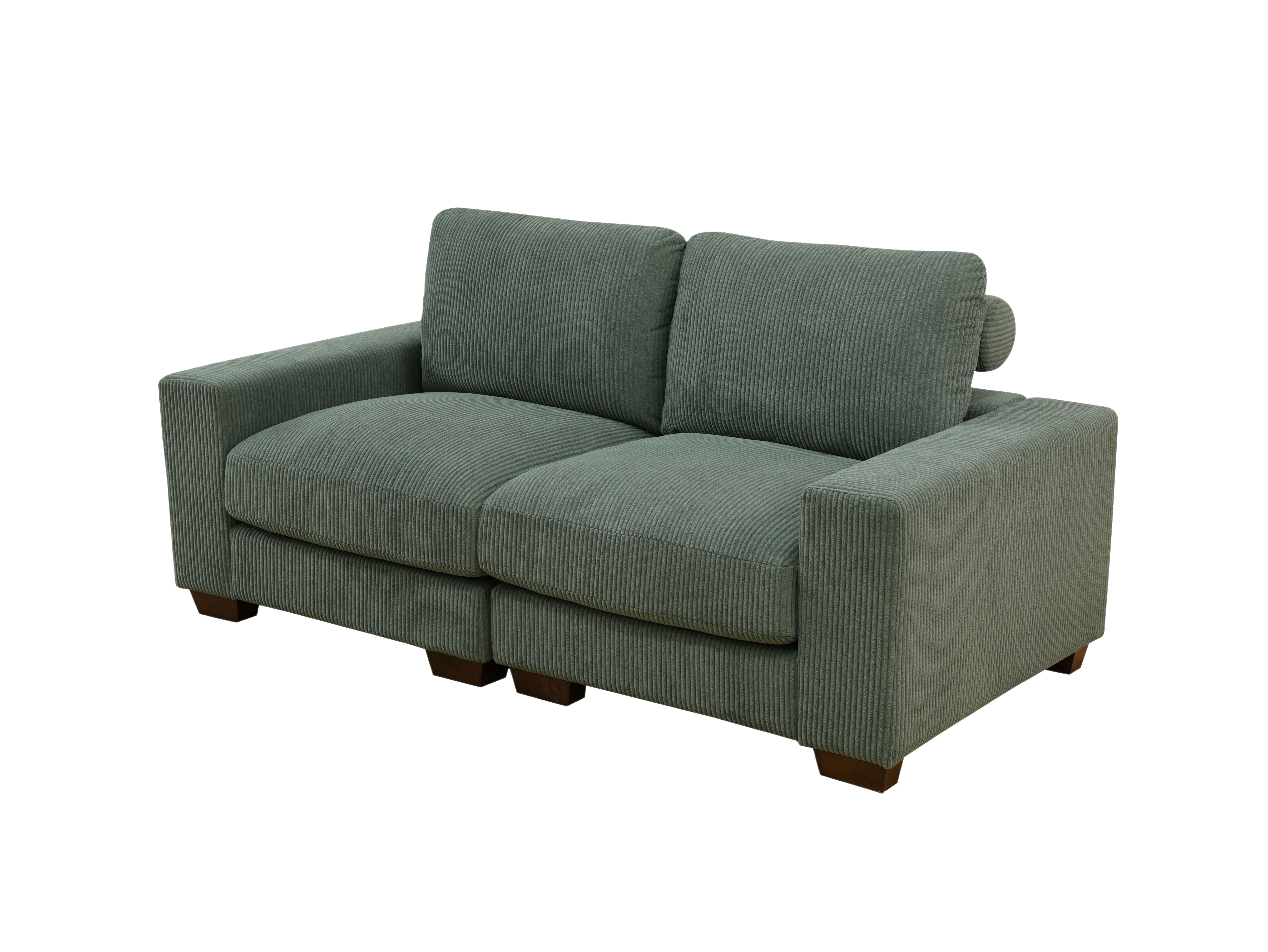 MAYEERTY Modular Loveseat Sofa, Flocking Fabric Couch with Anti-Insect Solid Wood Frame, Green Living Room Furniture