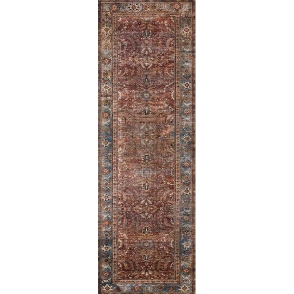 Loloi Layla Printed Oriental Distressed Brick / Blue Area Rug