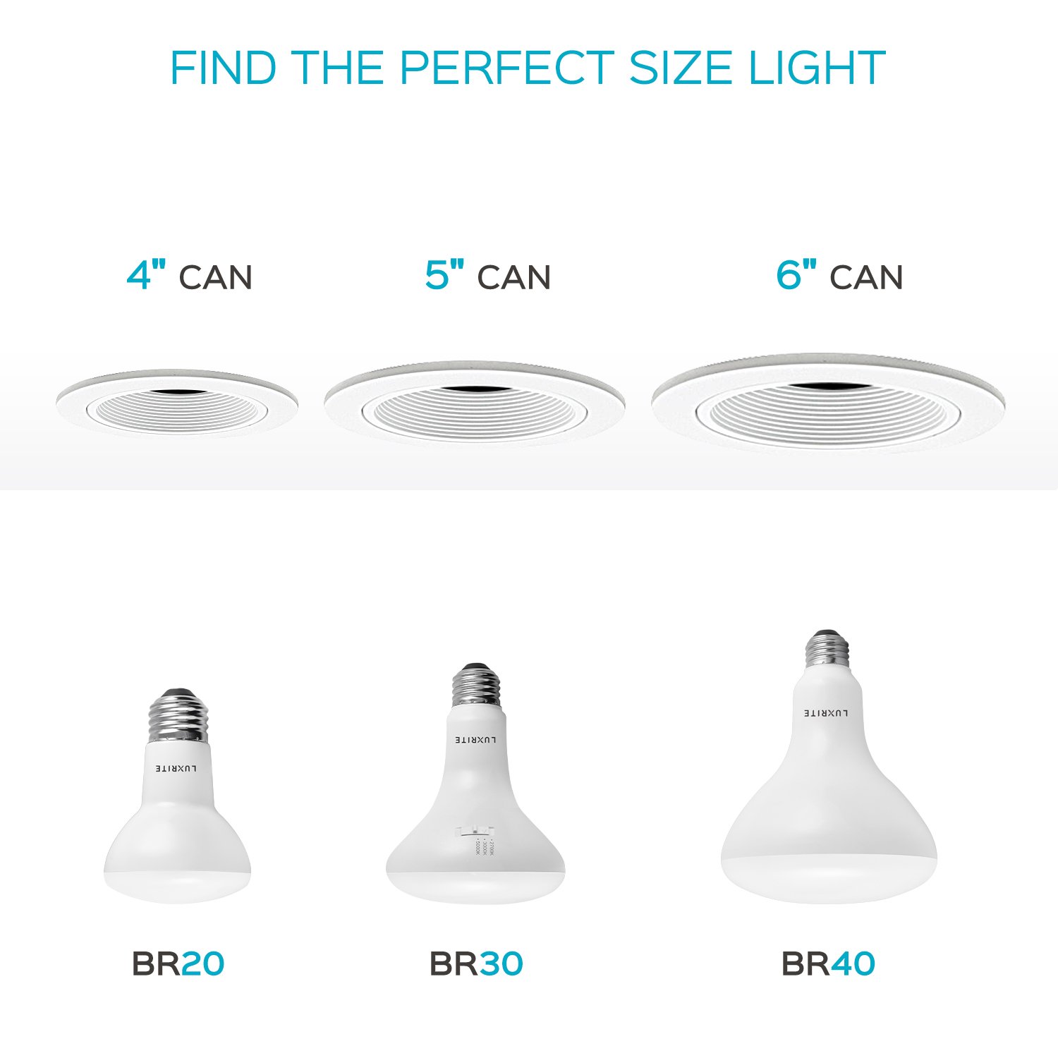 Luxrite 4-Pack BR30 LED Flood Light Bulb, 3 Color Selectable, Dimmable, 850 Lumens, 10 Watt, Damp Rated