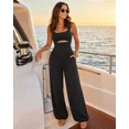 thumbnail image 6 of ChicMe Womens Jumpsuits Sleeveless Cut-Out Waist Backless Tie-Back Ruched Wide Leg Vacation Summer Jumpsuit for Women Black-L, 6 of 9