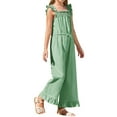 thumbnail image 4 of Summer Ruffle Sleeve Girls Plain Casual Jumpsuit Children Kids Elastic Waist Wide Leg Romper for 5-14 Years, 4 of 6