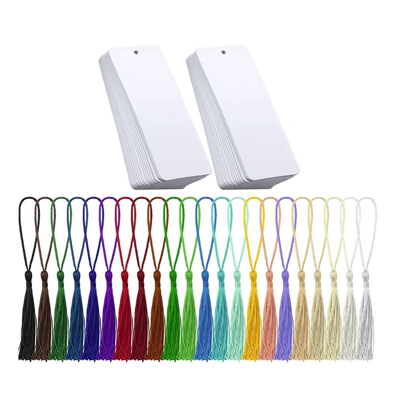 160 Pieces Blank Bookmarks Cardstock with 160 Pcs Colorful Tassels, Craft Paper Bookmarks for DIY Classroom Projects