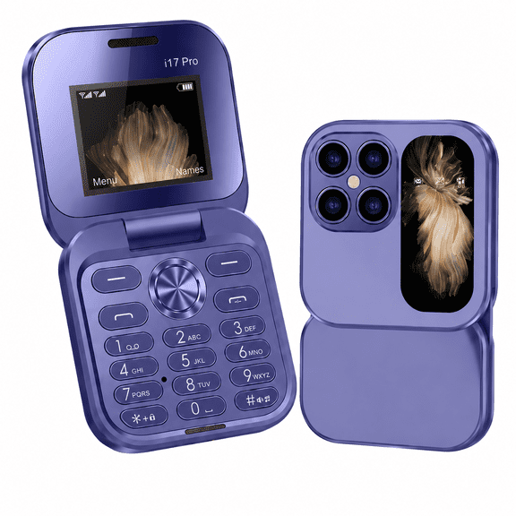 Mini Flip Basic Cell Phone, 2G GSM Unlocked Dual SIM, Large Buttons, 1.77 in Display, FM Radio, Purple