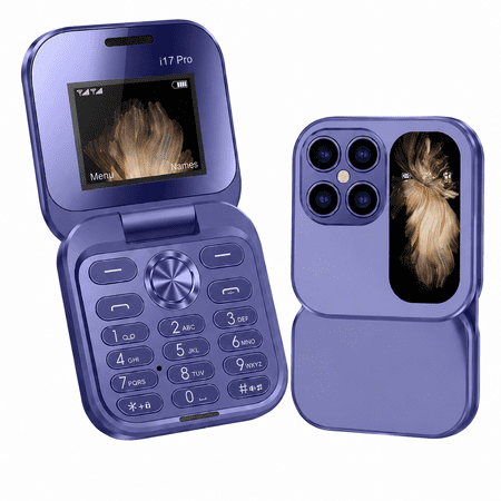 Mini Flip Basic Cell Phone, 2G GSM Unlocked Dual SIM, Large Buttons, 1.77 in Display, FM Radio, Purple