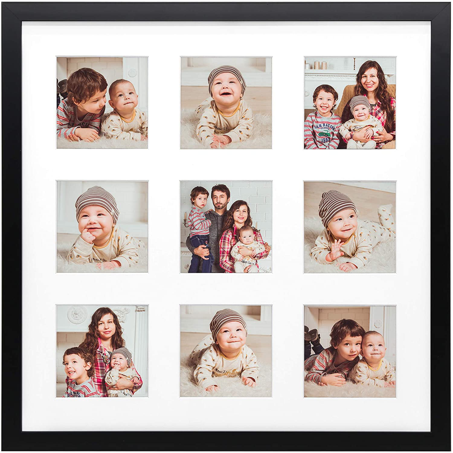 Golden State Art Smartphone Instagram Frame Collection 12x12-inch Square Photo Wood Frames with Photo Mat & Real Glass for 8x8-inch Pictures Black